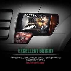 For 09-14 Ford F150 Black Smoke Lens Amber Reflector Headlights Pair DL3Z13008AF