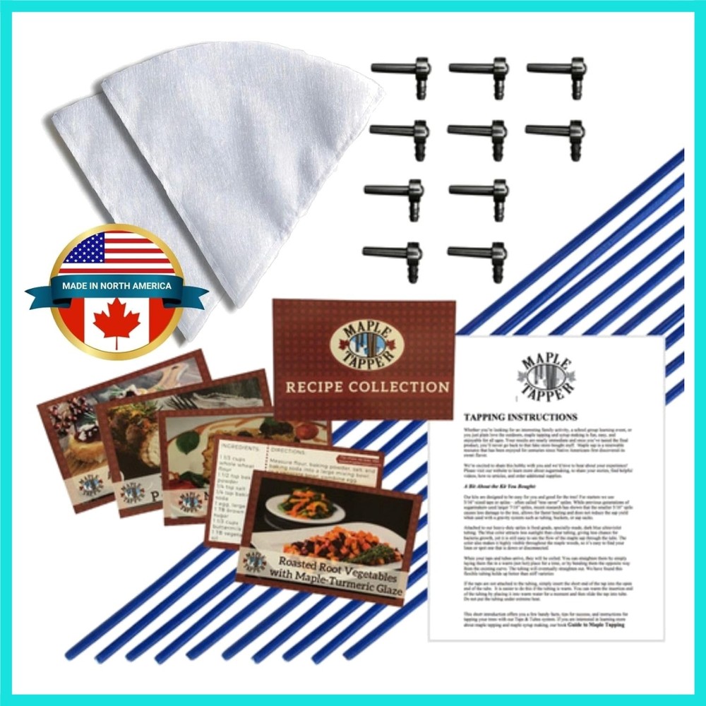 Maple Syrup Tree Tapping Kit – 10 Spiles + 10 3′ Tubes + 2 1- QT Maple Sap Fi…