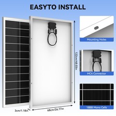 200W 12V Solar Panel 18BB Mono Battery Charge RV PV Home Off-Grid Battery Power