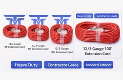 12/3 Heavy Duty Extension Cord 25ft Contractor Grade Indoor Outdoor Power Cable
