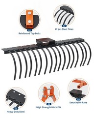 50″ Landscape Rake 3Point Hitch Tractor Rake for Cat-0 Cat-1 Tractor Quick Mount