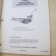 HESSTON 7160 FORAGE HARVESTER Operation Maintenance Manual owner guide book