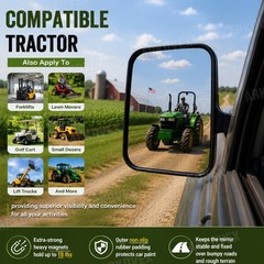 2PC Tractor Rear Side Mirrors Rated Magnetic Mirror LH& RH For Kubota John Deere