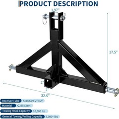 3-Point Quick Hitch for Category 1 Tractor with 2″ Trailer Receiver & Ball Mount