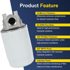 10 Micron Hydraulic Oil Filter Assembly, Spin-On Design, Return Line Filter with