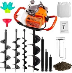 72CC Gas Powered Earth Auger with 3 Bits (4″, 6″, 8″) & 3 Extension Rods