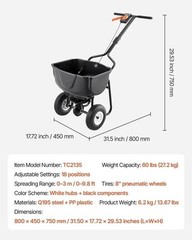 Walk Behind Push Broadcast Spreader 60LBS Capacity 0-9.8ft Spreading Width
