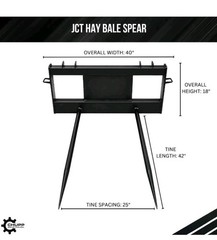 42″ JCT Double Tine Hay Bale Spear Skid Steer Loader Attachment 3000lbs Tractor