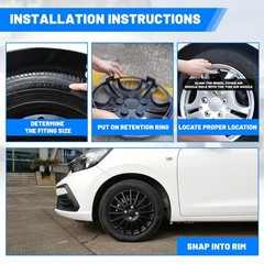 14 Inch Universal Snap On Hubcaps Set of 4 Black Matte
