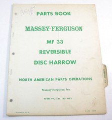 Massey Ferguson MF 33 Reversible Tandem Disc Harrow Parts Manual Book List