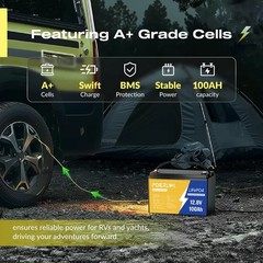 100Ah 12V LiFePO4 Lithium Battery 12V Deep Cycle BMS for Solar RV Off-grid Power