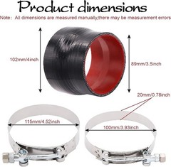 3-1/2 to 4 inches Straight Black Silicone Reducer Coupler with 2 Size: ID3.5-4