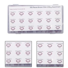 185 Pcs FKM Brown O-Ring Kit,75A Durometer,18 Kind Size from 2.57mm to 20.22mm