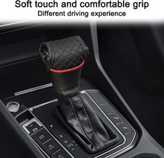 Leather Gear Shift Knob Cover, Anti-Slip Protector and Decora Color: Black+Red