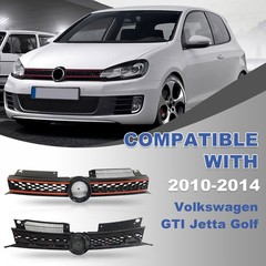 Black Front Upper Grille with Red Trim 2010-2014 GTI Jetta Golf