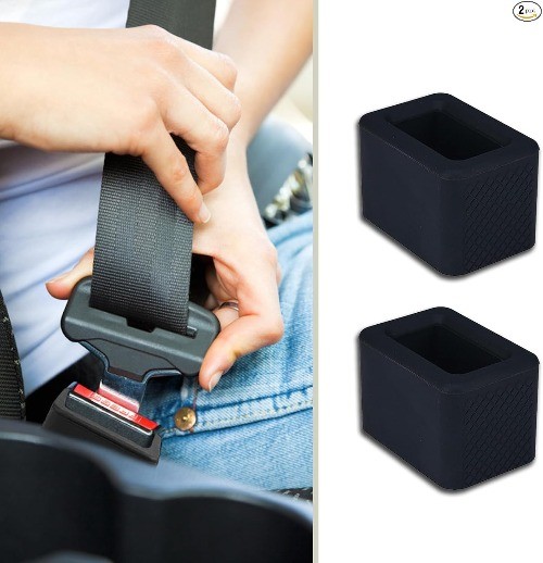 2 Pack Seat Belt Buckle Holder, Silicone Auto Rear Seatbelt Buckle BoosterBlack