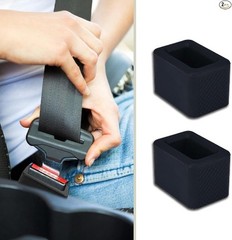 2 Pack Seat Belt Buckle Holder, Silicone Auto Rear Seatbelt Buckle BoosterBlack
