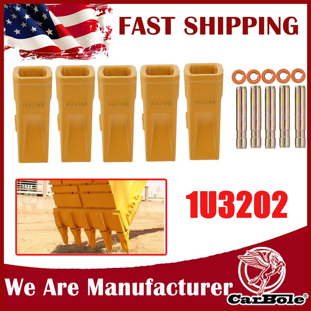 Set of 5 1U3202 Bucket Teeth w/ Pins 8E6208 Retainers 8E6209 for J200 Series