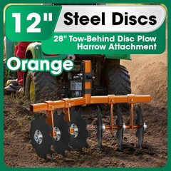 28″ Tractor Disc Plow Harrow with 2″ Receiver, Pull behind Tiller for ATV Orange