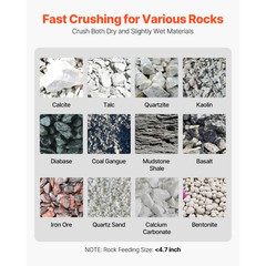 Jaw Crusher 7.87 X 9.65″ Feed Size Rock and Stone Crushing Machine 220V