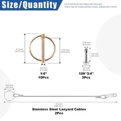 15Pcs 1/4″ X 1-3/4″ Lynch Pin with Lanyard Cable Set 10Pcs Lynch Pin Lock Pin Cl