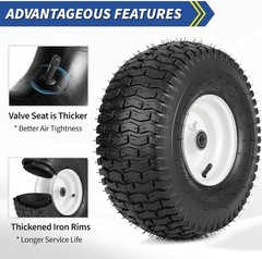 15×6.00-6 Rubber Lawn Tire and Wheel, 2 Pcs Replacement 15×6-6nhs Riding