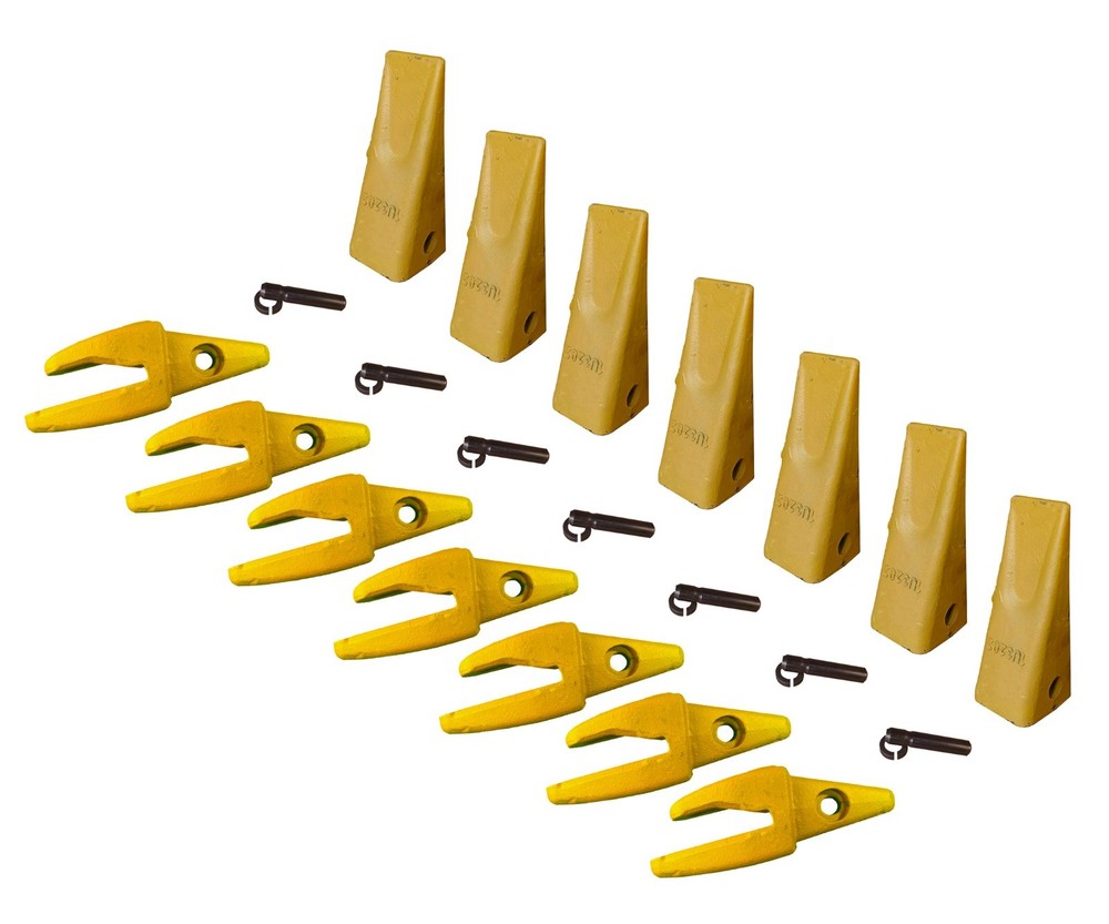 7 – CAT Style J200 Backhoe Bucket Shanks 1″ Lip, Dirt Teeth – 1U-3202, 119-3204