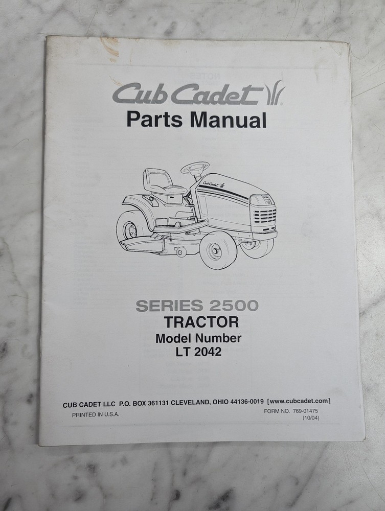 CUB CADET PARTS LIST BOOK MANUAL CATALOG SERIES 2500 TRACTORS LT 2042 2004