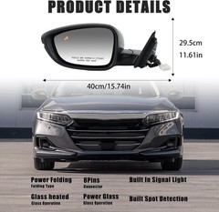 Left Driver Side Mirror Compatible With Honda Accord 2018-2022 with Turn Signal