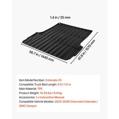 TPE Truck Bed Mat for Colorado/Canyon 2023-2026 5FT Bed