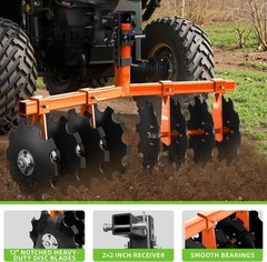 32″ Cut Width Disc Plow Harrow With 2″ Receiver Hitch Mount for ATVs /UTVs Heavy
