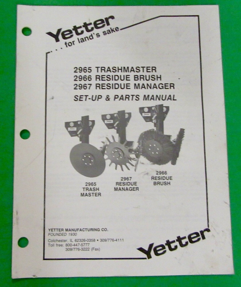 Yetter 2965-2966-2967 Trashmaster / Residue Manager Set-up & Parts Manual