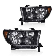 Headlights For 2007-2013 Toyota Tundra White Cover Black Frame Orange Reflector