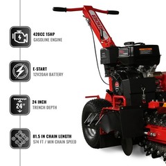 MechMaxx 420cc 15HP E-Start Trencher 24” Trench Depth/4” Trench Width, TCR1500