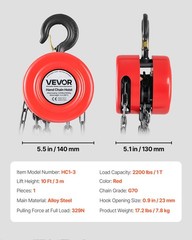 Hand Chain Hoist,1 Ton 2200 lbs Capacity,Manual Chain Block w/Upgrade G70 Galvan