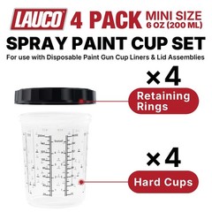 LAUCO 4 Pack Paint Spray Gun Hard Cup Set, 200ML (6.8 Oz) Reusable Mixing Cups
