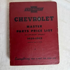 Vintage Chevrolet Master Parts Price List Six Cylinder Models 1929-1942