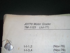 JOHN DEERE JD-770 MOTOR GRADER TECHNICAL SERVICE SHOP REPAIR MANUAL BOOK TM-1123