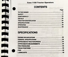 Case 1190 Tractor Operators Manual Owners Maintenance Adjustments