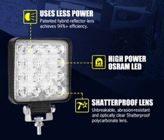 10PCS 180W FLOOD LED Work Lights 12V Boat Camping Square 4inch Bar for 4X4 UTV