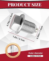 M14x1.5 Magnetic Oil Drain Plug, Stainless Steel Engine Oil Pan Size: M14x1.5