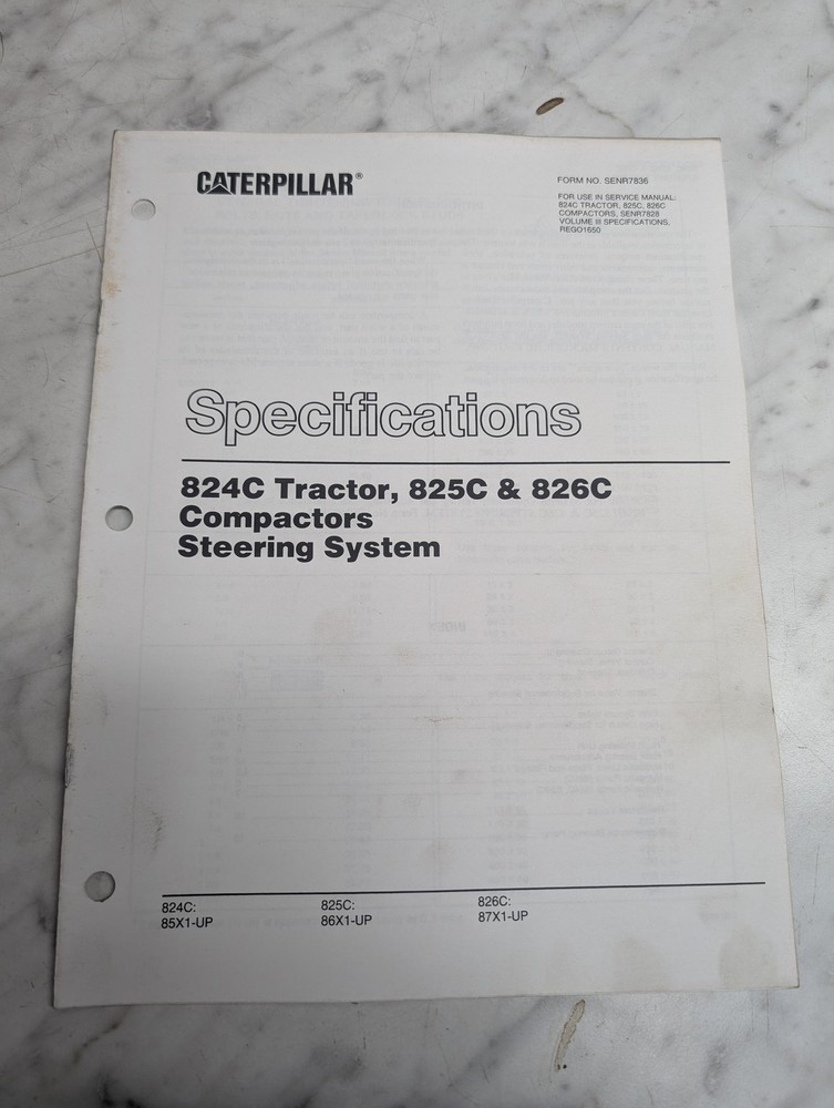 CATERPILLAR SPECIFICATIONS MANUAL STEERING 824C 825C 826C TRACTOR SENR7836