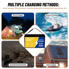 12V 100Ah LiFePO4 Lithium Battery for Solar Home Back Up RV Boat BMS 12.8V