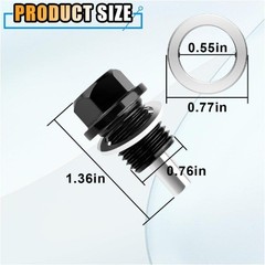 Magnetic Oil Drain Plug M14×1.5 Aluminum with Crush Washer Gasket Color: Black