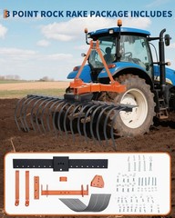 50″ Landscape Rake 3Point Hitch Tractor Rake for Cat-0 Cat-1 Tractor Quick Mount
