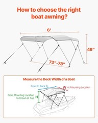 3 Bow Boat Bimini Tops, 600D Polyester Canopy with Aluminum Alloy Frame, Waterpr