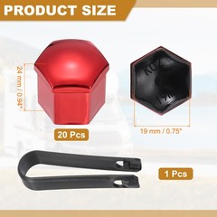 20Pcs 19mm Wheel Lug Nut Cover Bolt Caps Car Tire Nut Cover with Tongs Red