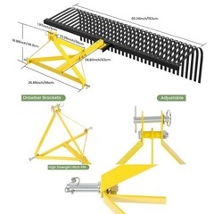60″ 3 Point Landscape Rock Rake For Category 1 Tractor Rotate 360°