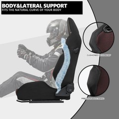 2 Black Suede Burgundy Mesh Reclinable Racing Seats Dual Sliders 4PT Harness