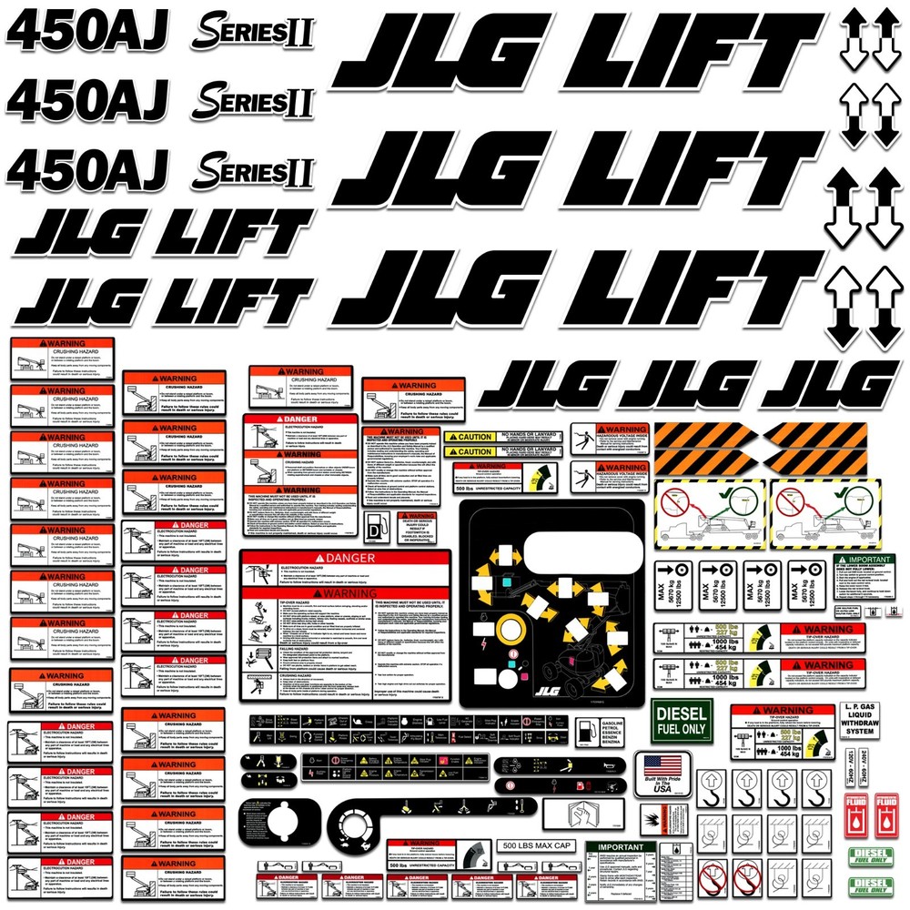 Decal Kit for JLG 450AJ Sky Power Boom 450 Lift + Control & Warning Stickers USA